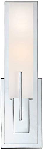 Image of Possini Euro Design Midtown Modern Wall Mount Light Sconce Chrome Hardwired 15 inch High Fixture Rectangular Opal White Glass for Bedroom Bathroom Bedside Living Room Home Hallway Dining Kitchen