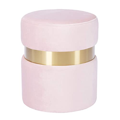 Sofá taburete de té rosa redondo y moderno taburete de tela con acero inoxidable 2