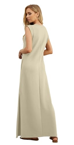 Image of GRECERELLE 2026 Women Year-Round Casual Round Neck Loose Split Wrinkle-Free Long Maxi Vacation Dress with Pockets (XXS-4XL)