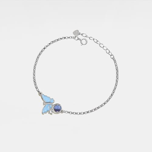 PERIMADE Personalized Picture Projection Bracelet for Women, Custom Photo Memorial Charm Bracelet, Customized Text & Love in 100 Languages Blue Butterfly Memory Bracelet Mom Best Friend Birthday Gift2