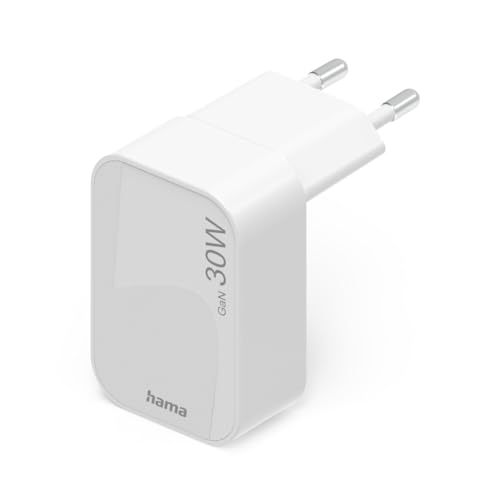 hama GaN Schnellladegerät 30 W, 1x USB-C, Faltbarer Eurostecker, Power Delivery 3.0 & Qualcomm Quick Charge 3.0, Mini-USB-C Ladeadapter, Weiß