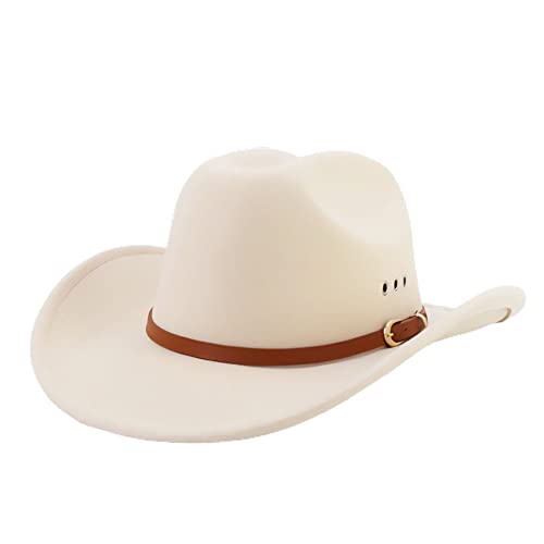 Exvvqoqo Men & Women Western Style Hat Wide Brim Outdoor Fedora Hat Cowboy Cowgirl Hats With Buckle Belt Moshen-Yzd003 Beige #TOP6