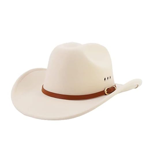 EXVVQOQO Men & Women Western Style Hat Wide Brim Outdoor Fedora Hat Cowboy Cowgirl Hats with Buckle Belt MOSHEN-YZD003 Beige