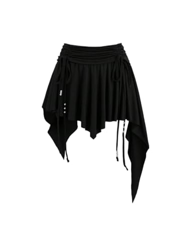 Short Skirts for Women, Casual Drawstring Waist Asymmetric Ruffle Hem Mini Skirt