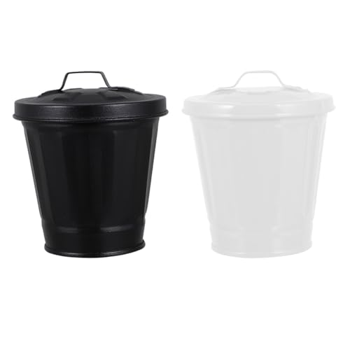 LALADEFIEE 2 piezas Mini Papelera de Hierro con Tapa Macetero y Compacto para Interiores y Exteriores Resistente y Decorativo de