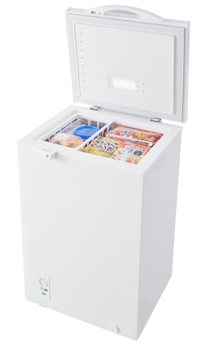 冷凍庫 100L 上開き 庫内灯付き バスケット付き 鍵付き 静音 大容量 省エネ 温度調整 冷凍冷蔵庫 (ホワイト, 100L)