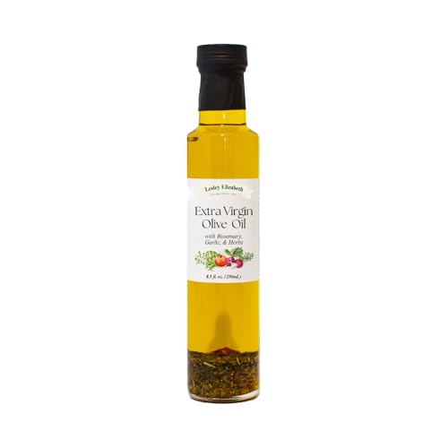 Image of Lesley Elizabeth Extra Virgin Olive Oil with Rosemary, Garlic & Herbs, 8.5 fl oz - Small-Batch Herb-Infused EVOO for Dipping, Roasting, Marinades & Everyday Cooking - All-Natural, Plant-Based Ingredients