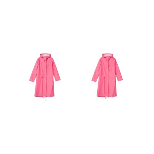 Siepificius Chubasquero largo y elegante para hombre, chaqueta impermeable con capucha, traje de lluvia, senderismo, mochilero, camping, ciclismo, color caqui profundo, talla L, Juego de 2 (rosa rojo