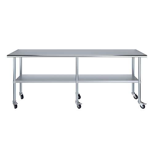 Image of AmGood 96 inch Long x 18 inch Deep Stainless Steel Table with Casters