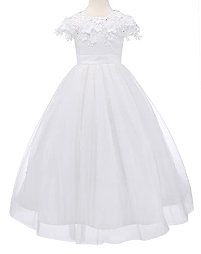 Bow Dream Tulle 3D First Communion Dresses Wedding Pageant Flower Girl Dress Ivory White2