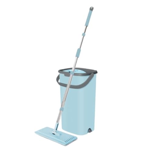Mopa Mop Mopas Fregona Cubo para Trapeador Plano con Manos Libres para Limpieza De Pisos Húmedos Y Secos, Cabezales Giratorios De 360 ​​Grados con Trapeador Reutilizable Trapeador de Limpieza(Blue)