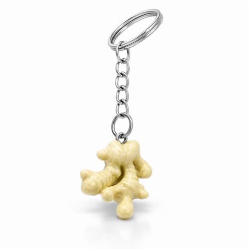 VEOWOO Ginger Keychain – Food Keychains Bag Charms for Women with Realistic Ginger Shape, Vegetable Key Chains Gifts for Girls, Mother, Friends, Family, Students