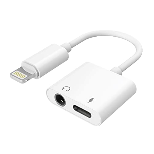 Adaptador de Auriculares para iPhone [Certificado MFi] 2 en 1 Lightning a Jack de 3,5 mm para Auriculares, Adaptador de Cable de Carga Convertidor Compatible con iPhone 14/13/12/11/SE/XS/XR/8/7