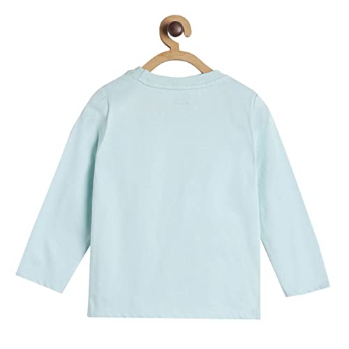 Image of miniklub Boys Blue Brown Typography Printed Pure Cotton T-Shirt
