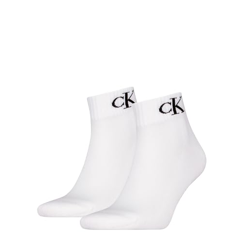 Calvin Klein Socks Organic Cotton Monogram Quarter, Chaussette Pour des hommes, White,