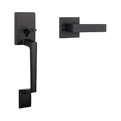 Haidms Matte Black Front Door Handle, Single Cylinder Exterior Door Entry Handle with Door Lever, Entry Door Handle Set, Reversible for Right and Left Handed Sided Doors