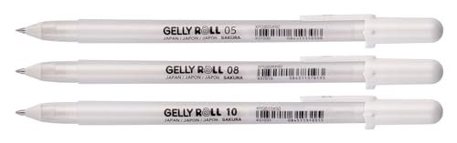 SAKURA Royal Talens Gelly Roll Pen, White, Assorted Sizes, Fine/Medium/Bold -3 Pen Set