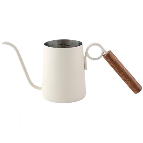 【コーヒーポット 細口ドリップポット】手挽きハンドドリップ用 ゲイシャネック 掛け式注水デザイン 花梨木ハンドル付き ステンレス製 持ち運び便利 オフィス・アウトドア・キャンプ・旅行用に最適 (白(カバーなし), 350ml)