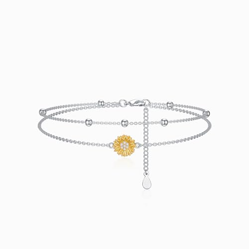 Diamond Sunflower Bracelet 925 Sterling Silver Sunflower Bracelet Gift for Women Mom Wife,7