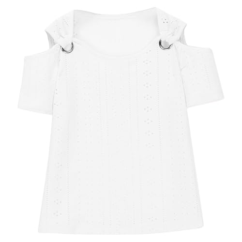 Teen Girls Cold Shoulder Knit T Shirts Crewneck Cutouts Short Sleeve Tunics Blouses Summer Breathable Cold Casual Kids Tops3