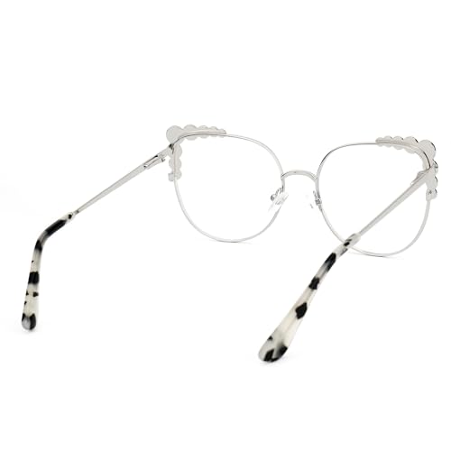 Image of Zeelool Stylish Metal Cat Eye Glasses Frame for Women with Non-prescription Clear Lens ZJGM751692-03 Silver, Large