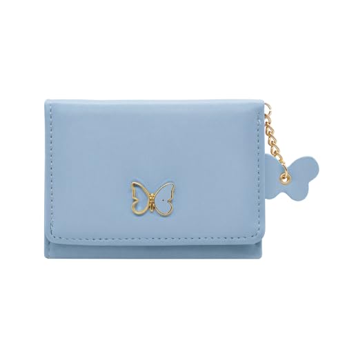 YAMEIZE Cute Wallet for Women Small Butterfly Pu Leather Credit Card Holder with ID Window for Ladies Girls (Blue)