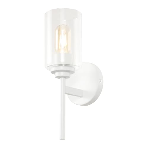 Image of JONATHAN Y 13 inch White Clear 1-Light Metal Cylinder Wall Sconce Farmhouse Industrial Modern Indoor Lighting for Hallway Bathroom with Glass Shade LED Bulb Included JYL9547E