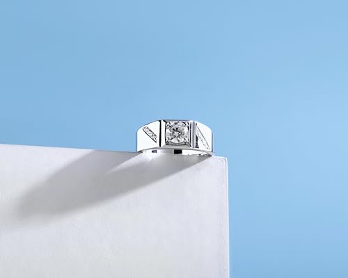 Moissanite Rings for Men 1 Carats 6.5mm Solitaire Diamond Wedding Sterling Silver with 18K White Gold Plated D Color VVS1 Clarity Brilliant Round Cut Moissanite Wedding Engagement Anniversary2