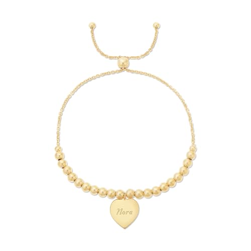 Women's Engravable Gold Heart Tag Bolo Bracelet, 9" Long Adjustable Bracelet - Personalized Gold Heart Shaped Charm Bracelet - Custom Engraved Bracelet for Her - Gift for Girlfriend - Birthday Gift -3