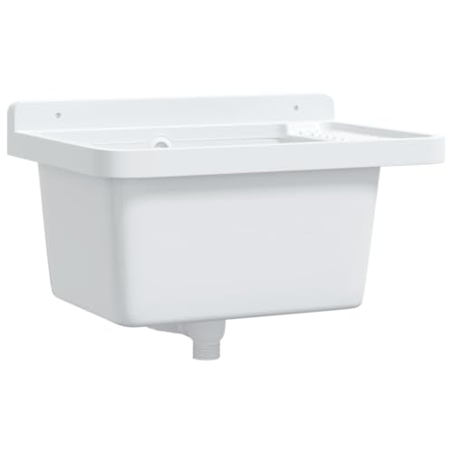 VidaXL Fregadero de Pared Resina Blanco 50x35x24 cm, Lavabo Utilitario, Cuarto de Baño, Lavamanos