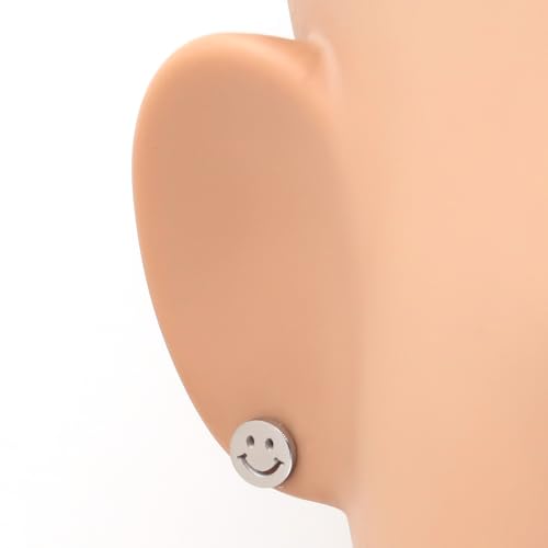 Steelmeup Stainless Steel Hollow Smiley Face Post Stud Earrings 8mm2