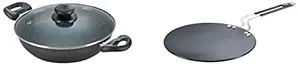 Prestige Aluminium Hard Anodised Plus Cookware Induction Base Roti Tawa, 225mm, Black + Deluxe Granite Kadai, 260mm, Black