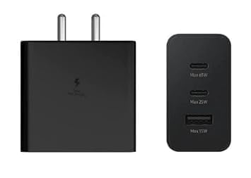 Image of Original 65W 3 Port Multi Port with SuperFast Charging Adapter with Type C Data Cable Compatible for Sam Sung S23 Ultra,S23 Plus,S22,S20FE,A72,A52,A32,F23(Feb132)