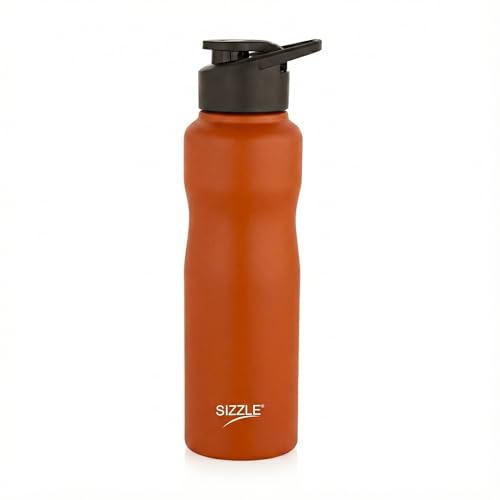 Image of Sizzle Orbit 750ml Stainless Steel Sports Water Bottle - Leakproof & Lightweight Fridge Bottle - for Gym, Office, School & Home - BPA Free, Easy to Clean (Orange)