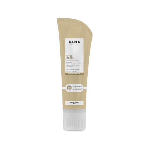 Bama Crema Neutra para Calzado con Cera de Carnaúba - Abrillantador para Cuero Liso, Granulado y Materiales TEX - Sin Disolventes y con Aplicador de Esponja - Blanco, 75ml