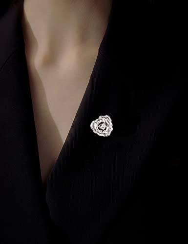 Image of Crystal Alloy Rose Flower Lapel Pins Button Pin Groom Boutonniere for Wedding Floral Brooch Pin Set for Women Men