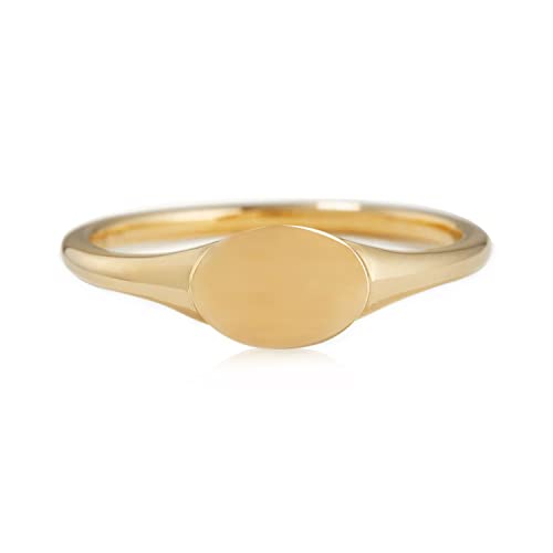Kainier 14K Gold Plated Signet Rings Stackable Slim Signet Rings Thin Plain Statement Band for Women Vintage Finger Classic Chunky Dome Ring Comfort Fit Size 5 to 10