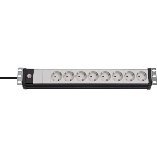 Brennenstuhl Premium-Line Steckdosenleiste 8-Fach - 19 Format ideal für Serverschränke (Mehrfachsteckdose mit 3m Kabel, Made in Germany) schwarz/grau