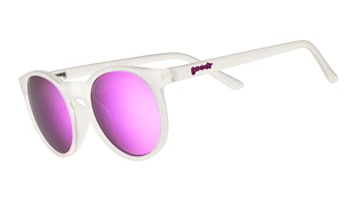 goodr Strange Things are Afoot at the Circle Gs Polarised Sunglasses for Men & Women Small Sized (Circle G) Clear Frames with Purple Mirrored Reflective Lens UV400 Protection No Slip No Bounce
