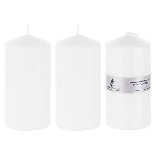 Mega Candles 3 pcs Unscented Dome Top White Pillar Candles, Pressed Premium Wax Candle 3 Inch x 6 Inch, Home Décor, Weddings, Parties, Festivities, Occasions, Florists, Events, Prayers, Memorials