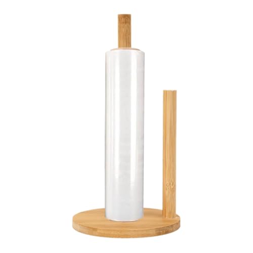 Portarrollos de papel de madera de pie rústico para toallero de cocina natural 2