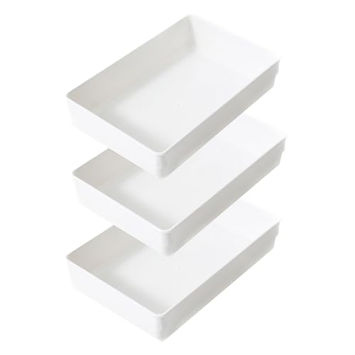 Image of ihomecooker 3 Pack White Plastic Drawer Organizer Tray Cutlery Utensil Makeups Drawer Organizers 9 inch X 6 inch
