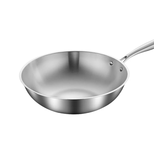 Duojidianzi ステンレスフライパン 焦げ付かないフライパン 深型 炒め鍋 中華鍋 食洗器対応 お手入れ簡単 軽量 ガス火 IH対応 PFOAなどの有害物質不使用 高熱効率 ホテル レストラン 家庭用 業務用 調理のためのプロのグレードのパン (キ