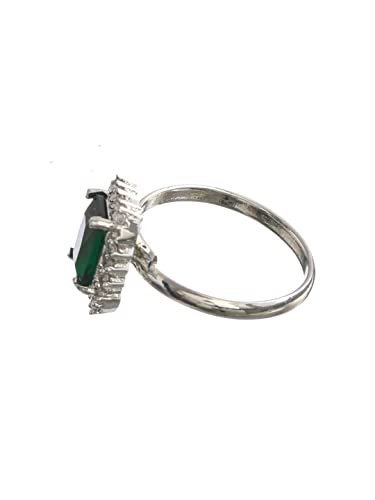 Green American Diamond Ring for Solitaire Emerald-Studded Brass Metal
