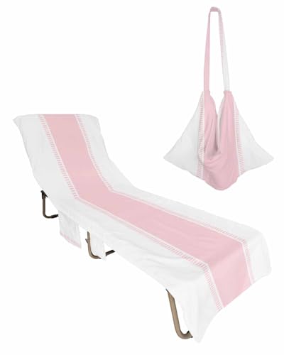 Pink Striped Beach Lounge Chair Towel Cover, Soft Chaise Lounge Towel with Side Pockets Patio Pool Chairs Cover for Beach/Pool Sunbathing 29x85 Modern Geometric Abstract Art