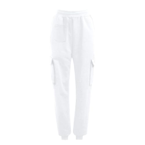 Girls Baggy Cargo Sweatpants Wide Leg High Waist Loose Athletic Kids Joggers Fall Hiking Running (White, 7-8 Years)2