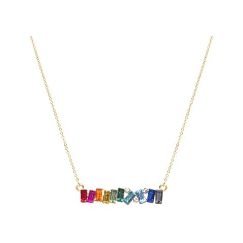 NTLX Rainbow Color Necklace Pendant for Women – Delicate & Elegant – 14K Gold Plated – Embellished with Beautiful Rhinestone Crystals – Gift Box Included (Rainbow Bar) Cover