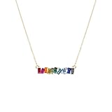 NTLX Rainbow Color Necklace Pendant for Women – Delicate & Elegant – 14K Gold Plated – Embellished with Beautiful Rhinestone Crystals – Gift Box Included (Rainbow Bar)