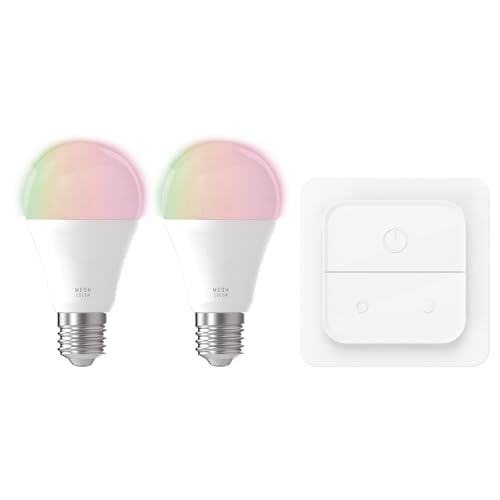 Eglo connect.z Smart Home Juego de 2 bombillas LED E27 con interruptor de luz, Matter, ZigBee, aplicación y control por voz Alexa, blanca cálida y fría, colores RGB, 1300 lúmenes y 11 W
