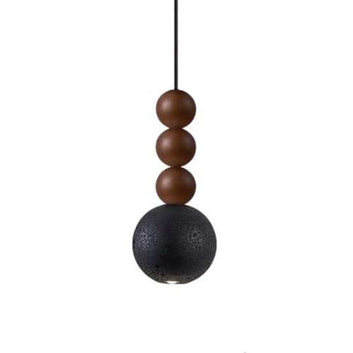 Lustre en Pierre Naturelle Style Milieu du Siècle et Sphère Lumineuse en Bois 1 Lumière